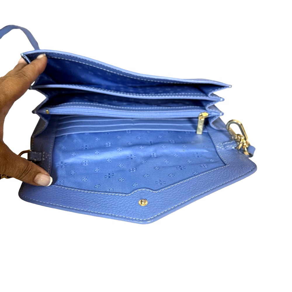 Tory Burch Sky Blue Leather Robinson Envelope Crossbody Bag - Picture 11 of 14